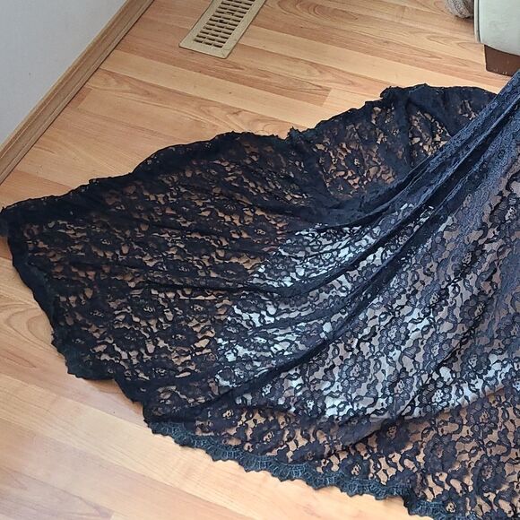 Black Lace Formal Gown Grad Bridesmaid Low Back with Train - Picture 11 of 15